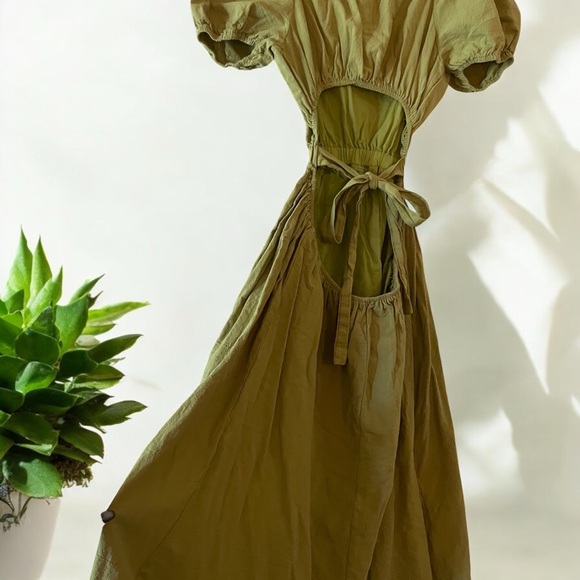 HYFVE Olive Green Square Neck Puff Sleeve Maxi Dress - Picture 6 of 8